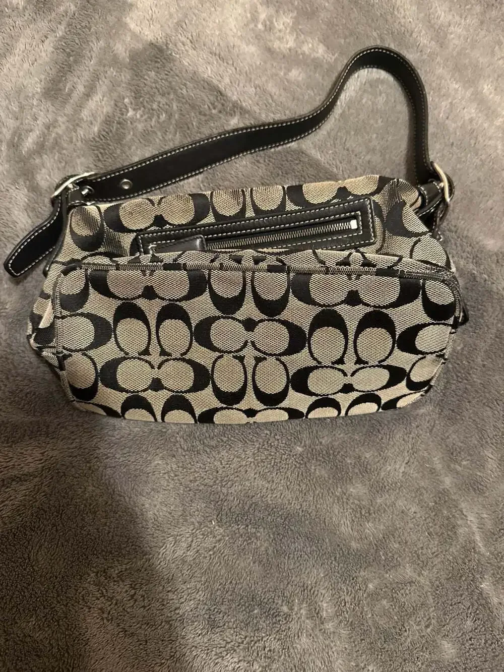 Coach Signature C Black and Grey Canvas Shoulder Bag